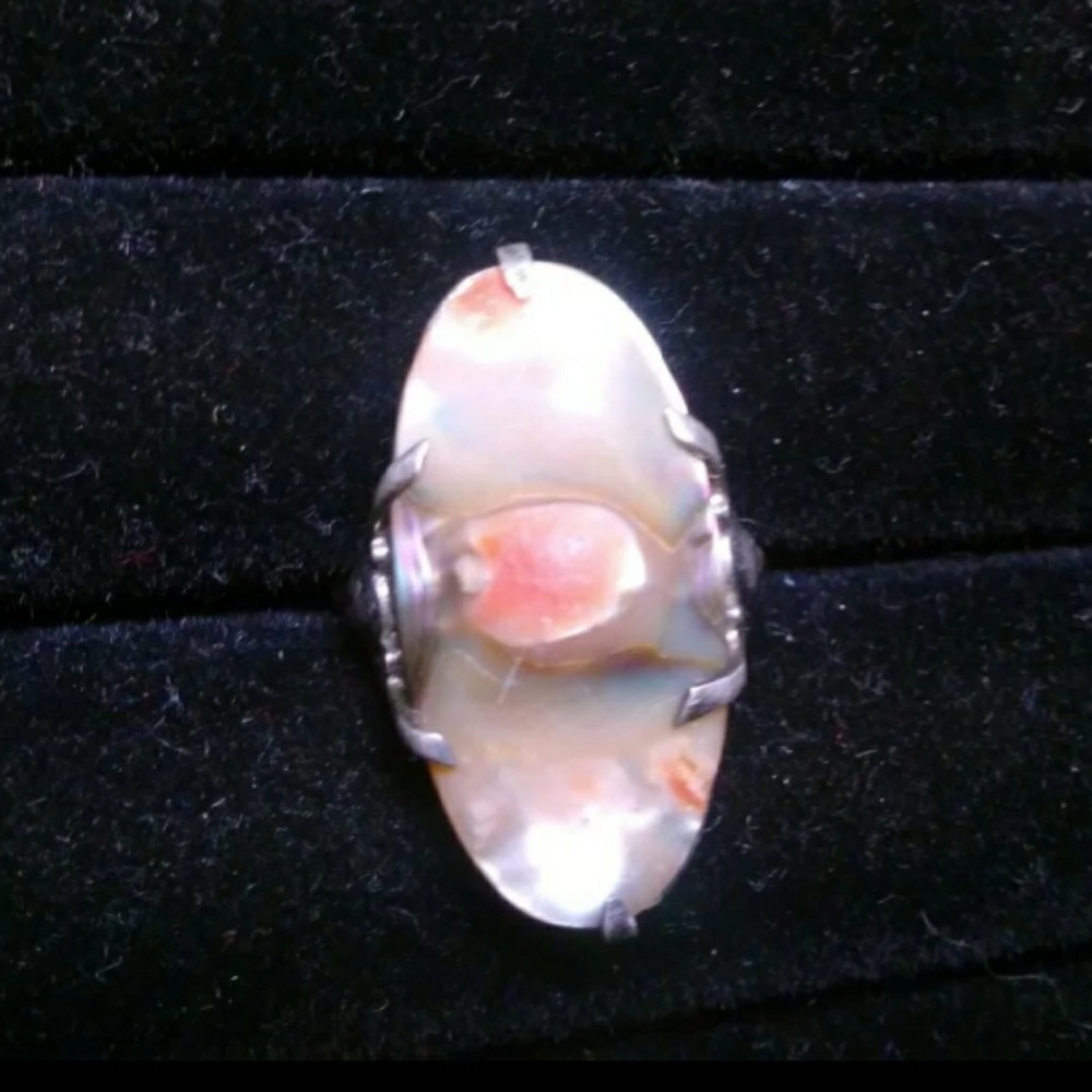 VINTAGE STERLING SILVER ABALONE RING - Picture 2 of 7
